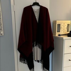 Elegant Burgundy and Black Fringe Shawl